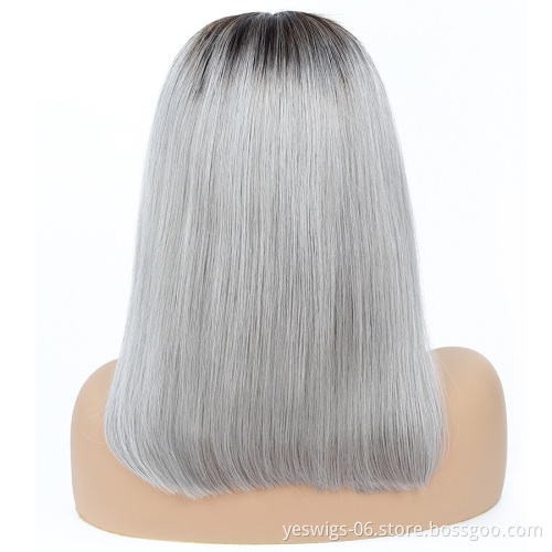 Brazilian Human Hair Short Bob Wigs 1b/gray Lace Front Wigs Ombre Hair for Women